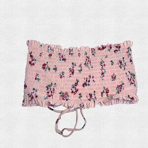 Pink Floral Ruffled Lace Up Corset Bikini Top Juniors Medium Xhilaration Kawaii